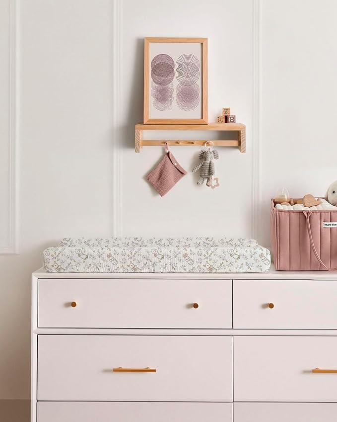 Blissful Diary Muslin Changing Pad Cover for Baby Girls, Ultra Soft Breathable Cotton, Baby Diaper Change Table Pad Covers, 2Pack (Blush Bunny & Dusty Pink)