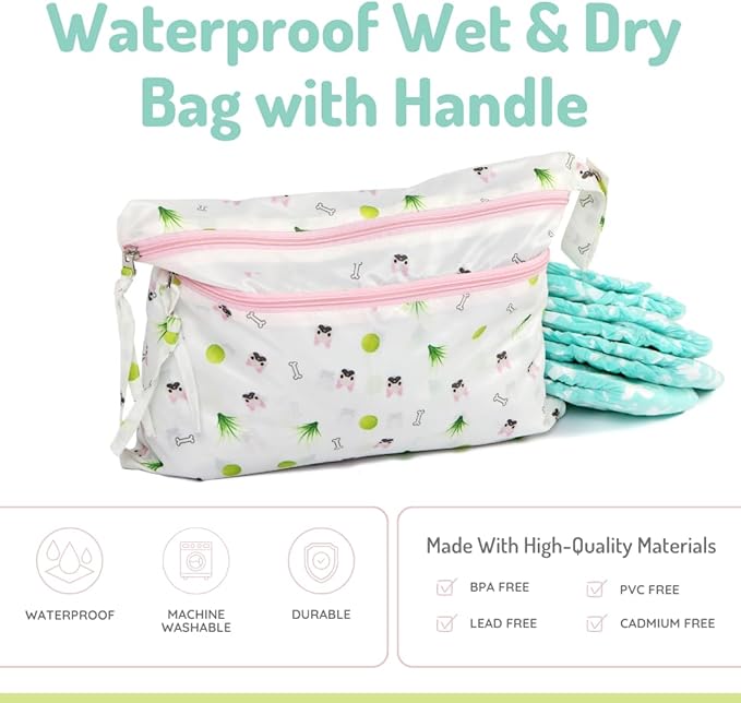 melii Waterproof Wet & Dry Bag with Handle, for Wet Bathing Suits, Diapers and Potty Training and Dishes, 14x11 (Bulldog)