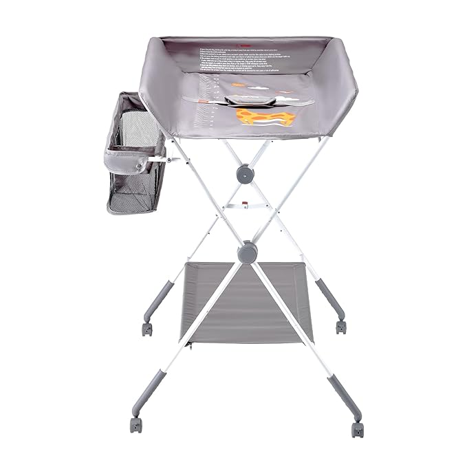 VEVOR Baby Changing Table, Foldable Diaper Change Station with Side Basket, Adjustable Height Changing Table with Lockable Wheels, Multi-Functional Nursery Storage Organizer, Gray