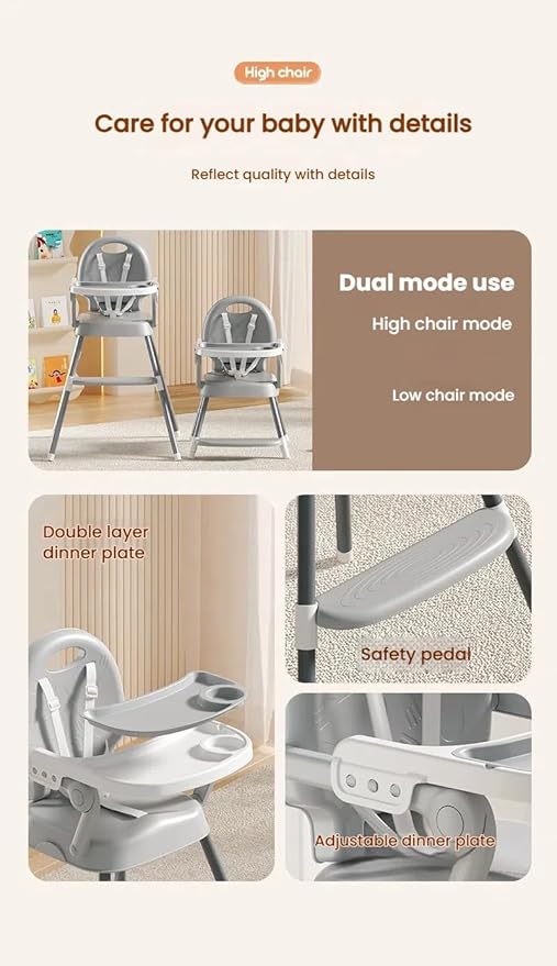 PU Leather Baby High Chair, High Chairs for Babies and Toddlers with Detachable Tray, Small Size Baby Eating Chair (X8123 Grey)