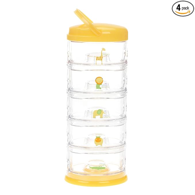 Innobaby Packin' Smart Stackable and Portable Storage System for Formula, Baby Snacks and More. 5 Stackable Cups in Mango Sorbet. BPA Free.