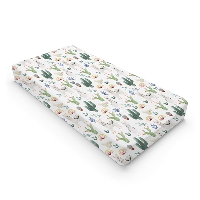 Cute Llama Changing Pad Cover Funny Llama Cactus Leaves Rainbow Diaper Change Table Sheets for Boys Girls Desert Animal Soft Breathable Stretch Fitted Changing Mat Sheets Cover 32''x16''