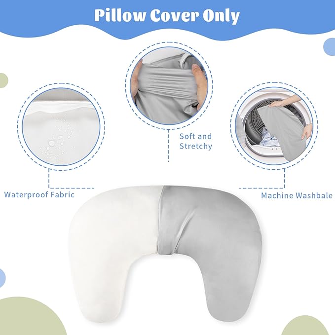 Hooyax Waterproof Nursing Pillow Cover, Stretchy Nursing Covers for New-Designed Breastfeeding Pillows, Adorable Infant Feeding Pillow Slipcover for Baby Boy and Girls (Grey)