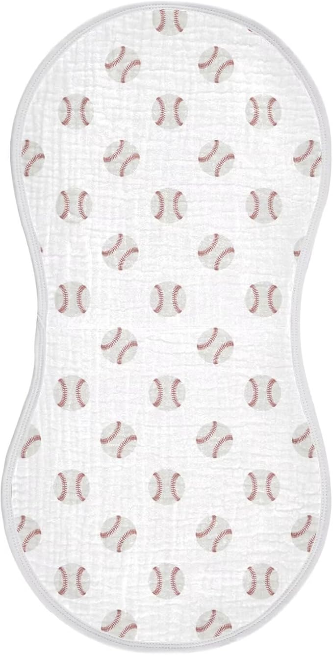 Cartoon Balls Baby Muslin Burp Cloths Set of 1 Red and White Baseball Patch Sports Muslin Washcloths Watercolor Milk Spit Up Rags Soft Newborn Towel for Unisex Boys and Girls, 22 x 11 Inch