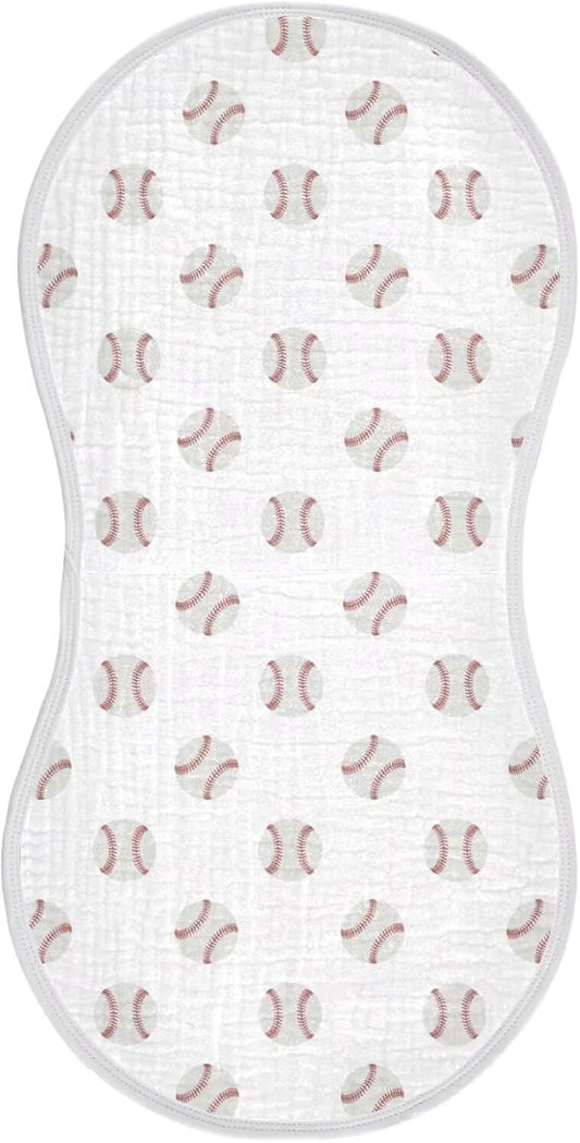 Cartoon Balls Baby Muslin Burp Cloths Set of 1 Red and White Baseball Patch Sports Muslin Washcloths Watercolor Milk Spit Up Rags Soft Newborn Towel for Unisex Boys and Girls, 22 x 11 Inch