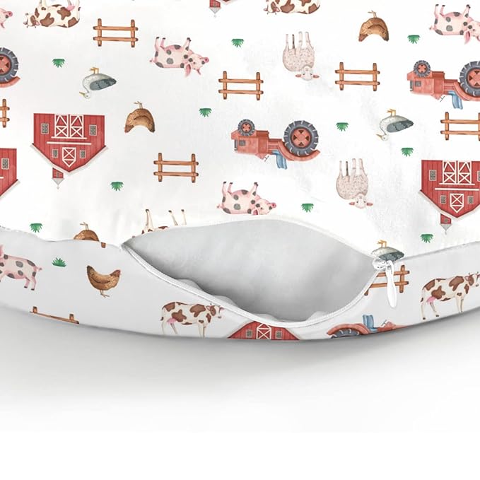 Farm Animals Life Baby Nursing Pillow Covers for Boy Girl Tractor Barn Pig Cow Lamb Hen Duck Soft Nursing Slipcovers for Breastfeeding Pillows Farmyard Stretchy Removable Covers for Newborn Infant