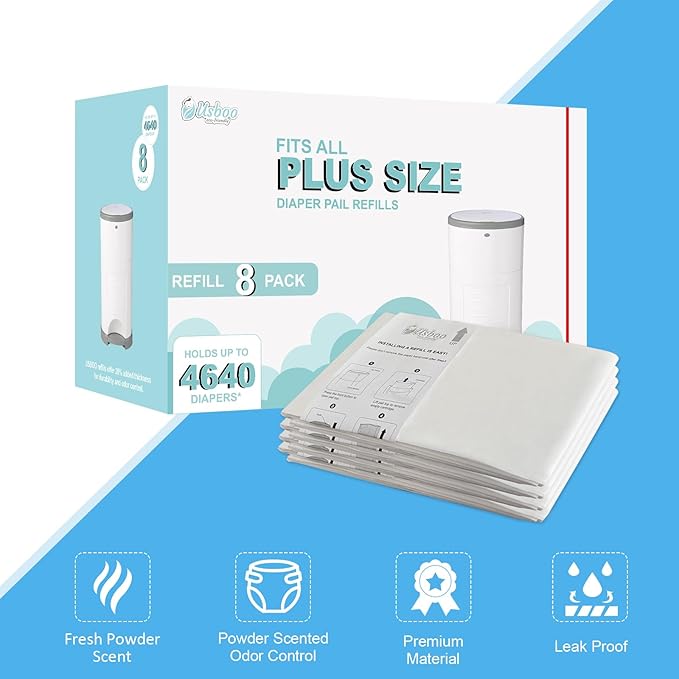 USBOO Refills Compatible with Dekor Plus Diaper Pail,8 Pack Diaper Pail Refill Liners, Reinforced Thickness Diaper Trash Bags, Holds up to 4640 Diapers,Fresh Powder Scent