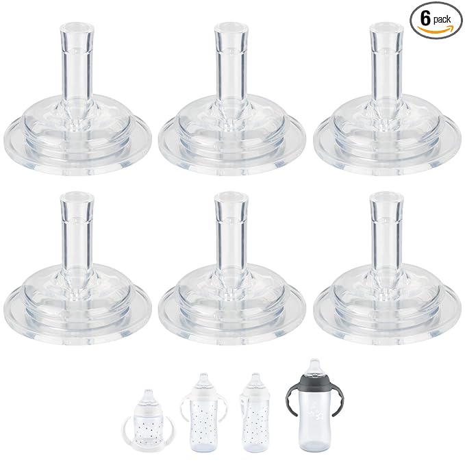 6 Count Replacement Silicone Sippy Straw Nipple Compatible with NUK,Sippy Straw Cup Nipples Replacement for NUK Active and Learner Cups, Soft 100% Silicone Sippy Straw Cup Nipples，8m+