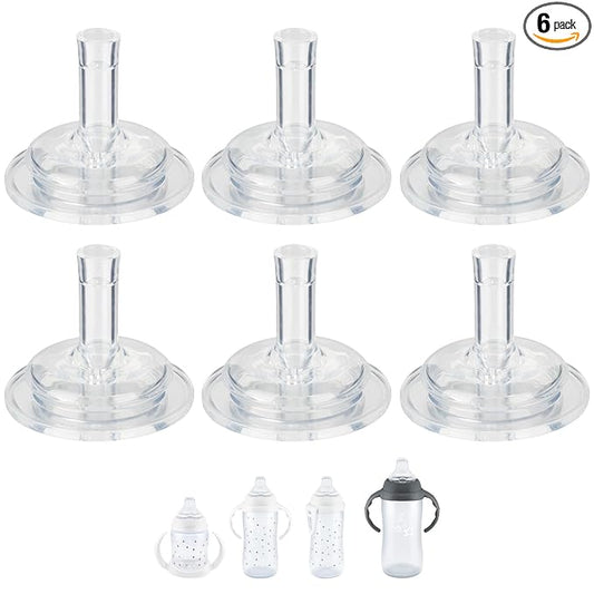 6 Count Replacement Silicone Sippy Straw Nipple Compatible with NUK,Sippy Straw Cup Nipples Replacement for NUK Active and Learner Cups, Soft 100% Silicone Sippy Straw Cup Nipples，8m+