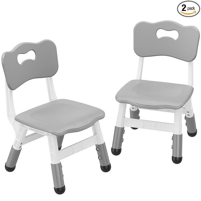 2-Pack Height-Adjustable Kids Plastic Chairs – Ergonomic Backrest, Non-Slip Feet,Durable, 82Kg Weight Capacity – for Home, Kindergarten, Classroom & Activities
