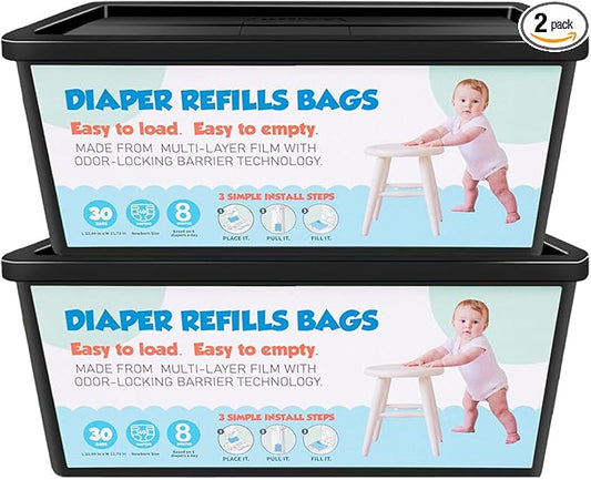 Diaper Pail Refills with 30 Bags Compatible with Genie Easy Roll Signature Diaper Pail and Platinum Diaper Pail, Hold Up to 1400 Newborn-Sized Diapers Per Refill,2 Packs(60Bags)