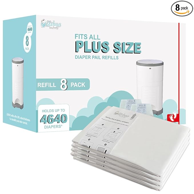 USBOO Refills Compatible with Dekor Plus Diaper Pail,8 Pack Diaper Pail Refill Liners, Reinforced Thickness Diaper Trash Bags, Holds up to 4640 Diapers,Fresh Powder Scent