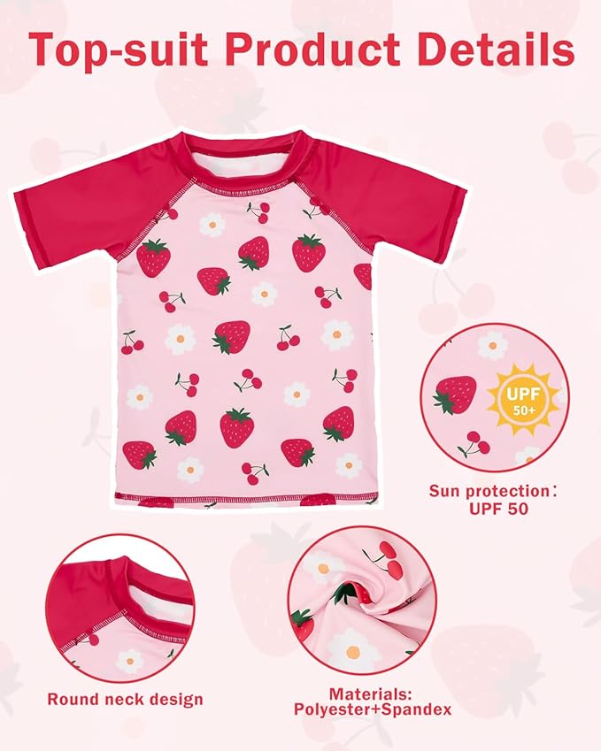 ALVABABY Baby Girl Swimsuit, 2-Piece Infant Toddler Bathing Short Sleeve Swimwear, Large Baby Reusable Swim Diaper with Matching Top