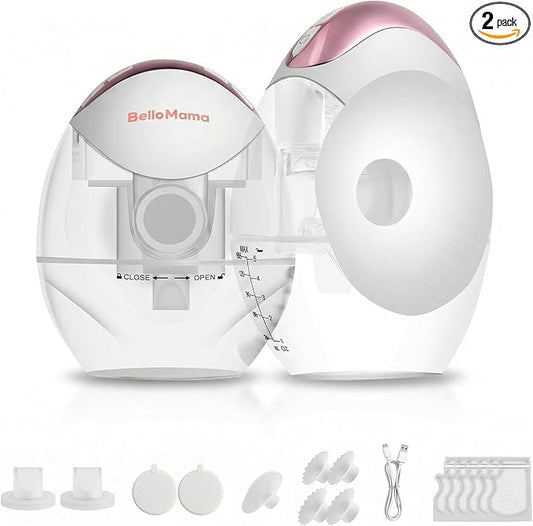 BelloMama Ultra-Slim Double Portable Wearable Breast Pump: Quiet Electric Breastfeeding Essentials with Suction Levels, Auto-Off, Ideal for Yoga, Sport, and Busy Lifestyles