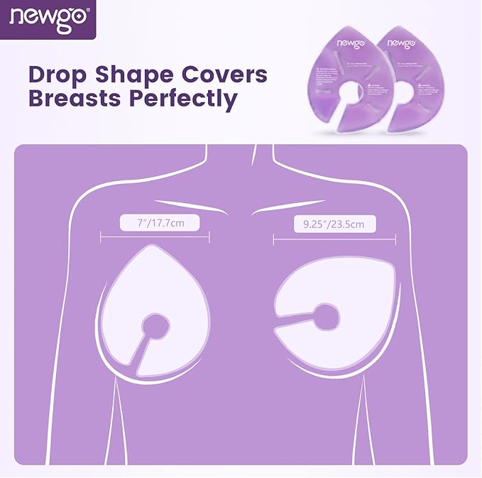 NEWGO Large Size Breast Therapy Pads, Breastfeeding Essentials Hot & Cold Gel Ice Packs for Postpartum Nursing, Engorgement, Mastitis, Pain Relief, Nipple Pads with Soft Covers, 2 Pack