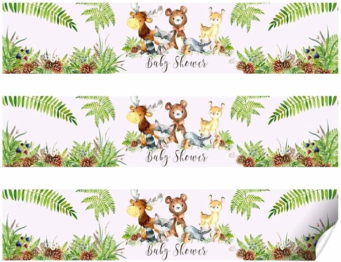 Watercolor Woodland Forest Animals Baby Shower Waterproof Water Bottle Sticker Wrappers 20 Wrap Around Labels Sized 1.75" x 8.5" by AmandaCreation
