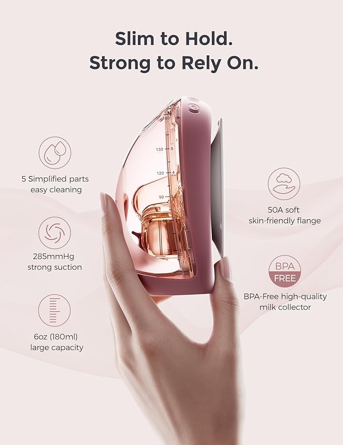 Momcozy Air 1 Wearable Breast Pump, Ultra-Slim Hands-Free Breast Pump with Wireless Charging Case, Top-View Visible, App Control, Auto Mode Switching, Milk Tracking & Full-Collector Alerts, 6oz