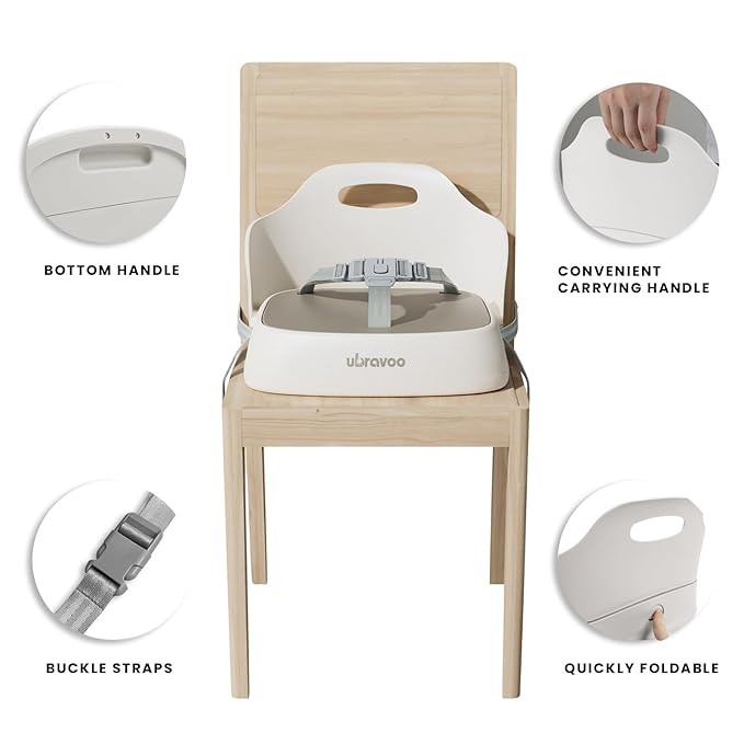 UBRAVOO Baby Booster Seats, Toddler Booster Seat for Dining Table with Adjustable Straps, Portable Compact Portable Baby Chair for Dining and Travel (Khaki)