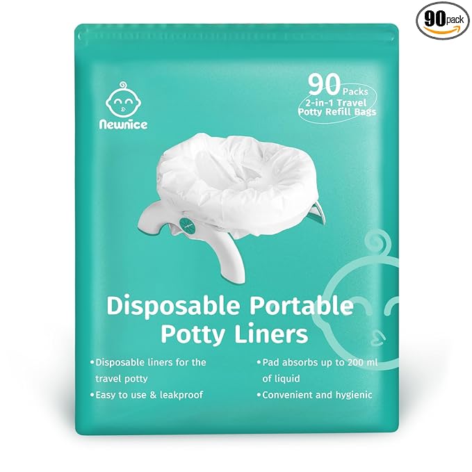 Newnice 90 Packs Disposable Potty Liners with 200ML Absorbent Pads, Travel Toilet Refill Bags Compatible with OXO Tot 2-in-1 Go Potty, Fits Most Toddler & Kids Potty Chairs for Training