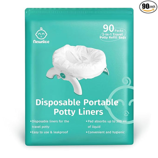 Newnice 90 Packs Disposable Potty Liners with 200ML Absorbent Pads, Travel Toilet Refill Bags Compatible with OXO Tot 2-in-1 Go Potty, Fits Most Toddler & Kids Potty Chairs for Training