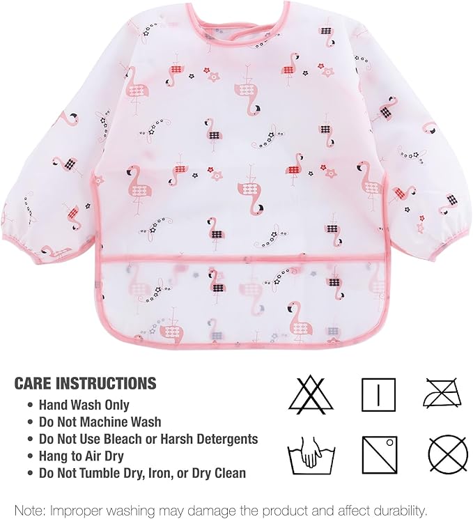 PandaEar 5 Pack Long Sleeve Bibs for Babies 6-24 Months, Lightweight Waterproof Toddler Smock for Eating & Messy Art, Washable Weaning Bibs with Stay-Open Pocket, Breathable & Travel-Friendly