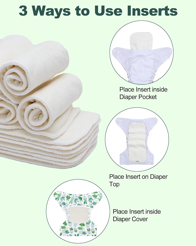 Babygoal Cloth Diaper Inserts 12pcs, 4 Layers Rayon from Bamboo Inserts for Cloth Diapers and Cloth Diapers Covers
