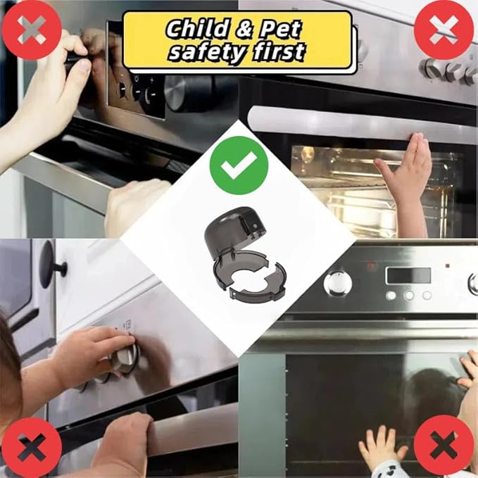 Stove Knob Safety Covers for Child (5 Pack, Black) - Universal Gas Stove Knob Locks, Heat-Resistant,Dual-Key Design,Easy Install with Strong Adhesive Tape,Fits Most Stove Knobs