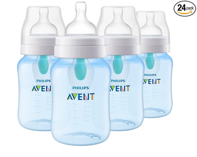 Philips Avent Anti-Colic Bottle with AirFree Vent,9oz,with Flow 2 Nipples,1m+,Blue,SCY703/24,(Pack of 24)