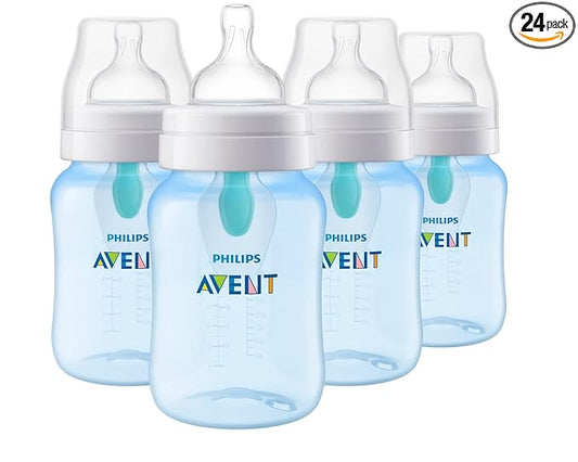 Philips Avent Anti-Colic Bottle with AirFree Vent,9oz,with Flow 2 Nipples,1m+,Blue,SCY703/24,(Pack of 24)