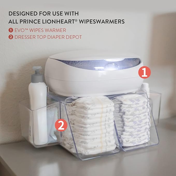 Prince Lionheart EVO Warmies Wipes Warmer Kit, Includes 1 everFRESH Pillow and 1 Dresser Top Diaper Depot