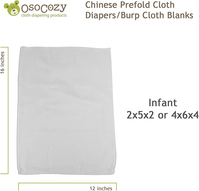 OsoCozy Chinese Prefold Diapers - 1 Dozen (Infant 2x5x2)