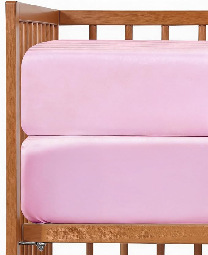 2-Pack Mini Crib Sheets Fitted - Pack N Play Sheets for Pack and Play Mattress - Stretchy Soft Microfiber Playard Bedding - Mini Toddler Bed Cover for Boys and Girls - Oeko-Tex - 38 x 24in, Pink Duo