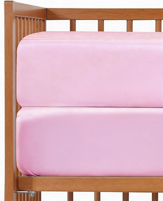 Baby Crib Sheets for Boys & Girls - Pack of 2 Fitted Microfiber Crib Sheets for Standard Crib & Toddler Mattress - Soft, Breathable & Wrinkle Free - Machine Washable, Oeko Tex - 52x28x8in - Pink Duo
