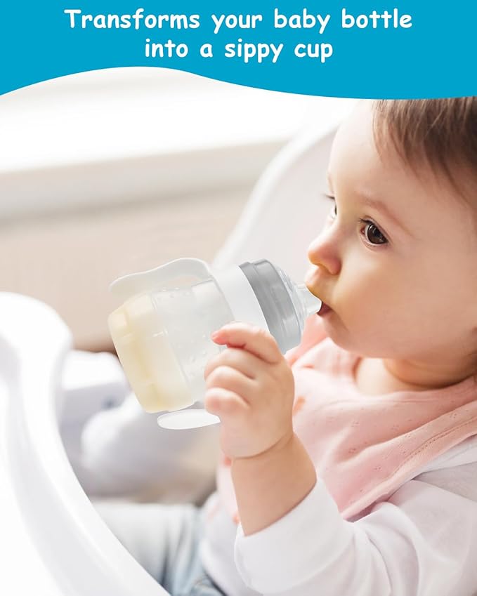 Sippy Cup Conversion Kit for Mam Bottles, Spill-Proof Transition Kit with Silicone Sippy Spout Nipple, Weighted Straw, Handle, 3 Pack, 6m+