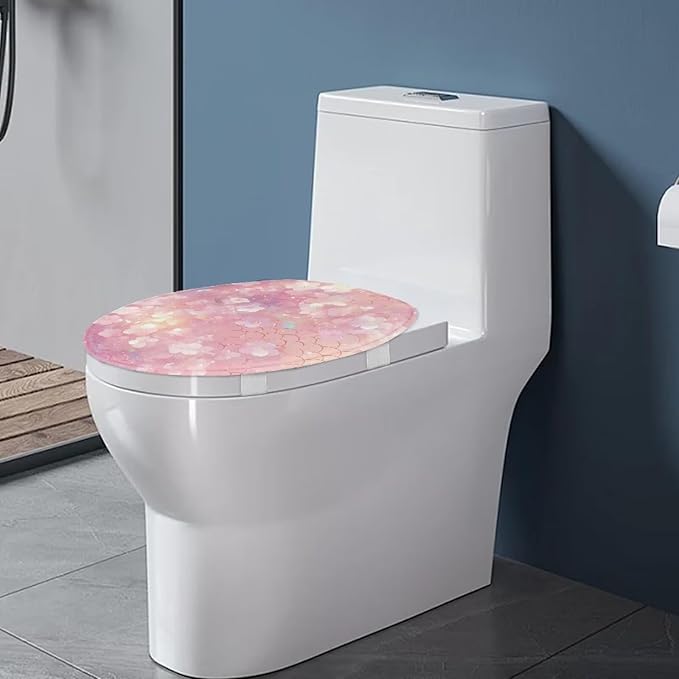 Cherry Blossom Toilet Cover Seat Dust Covers Protector Soft Flannel Fabric Toilet Protector Cover Dustproof Elastic Edges Toilet Seat Cover Universal for Most Toilet Bowl Lids Pink