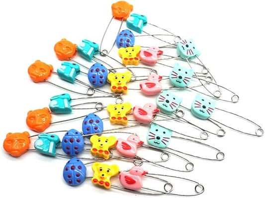 Adorable Animal Baby Safety Pins Secure Clips for Fastening Baby Clothes Diaper Napkins Stainless Steel 5CM 30PCS