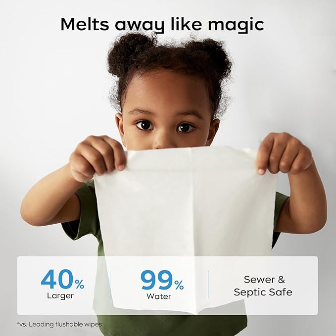 Bc Babycare Cloud Max Flushable Wipes, Hypoallergenic for Sensitive Skin, 99% Water, Plant-Based Fibers, Sewer + Septic Safe, Fragrance Free Toddler Potty Training, 336 Wipes, 8 Pack