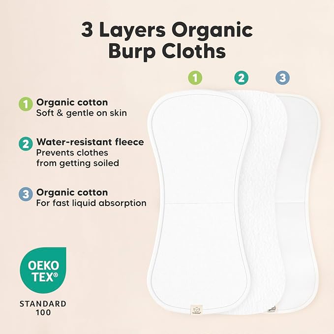 Organic Burp Cloths Baby Boy & Girl - 5-Pack Super Absorbent Cotton Burping Cloths for Babies, Soft & Plush Newborn Spit Up Rags, Infant Towels for Milk Spit Up, Unisex, Large 21" x 10" (Mauve)