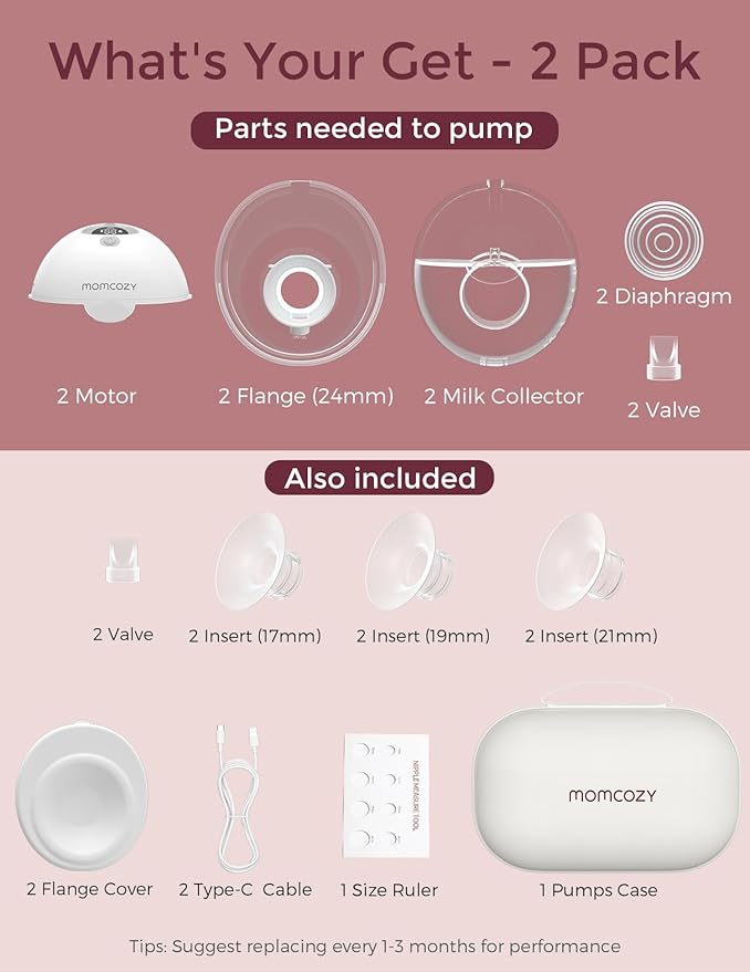 Momcozy M5 Smart APP Controlled Wearable Breast Pump, Hands-Free Wireless Electric Pump, 3 Modes 9 Suction Levels, BPA-Free, Portable Lightweight, 24mm Flange, 2-Pack Quill Gray