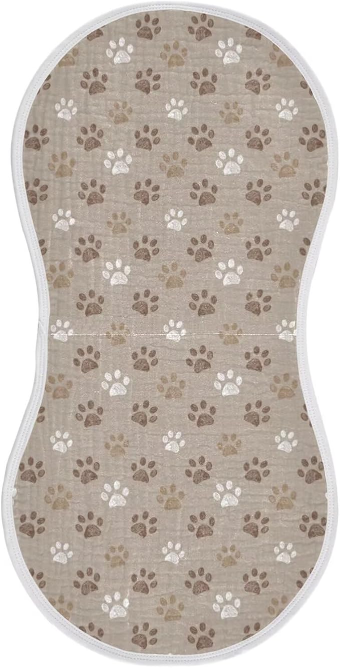 Brown Dog Paws Baby Muslin Burp Cloths Set of 1 Paw Muslin Washcloths Cute Milk Spit Up Rags Soft Newborn Towel Burp Cloth Bib for Unisex Boys and Girls, 22 x 11 Inch