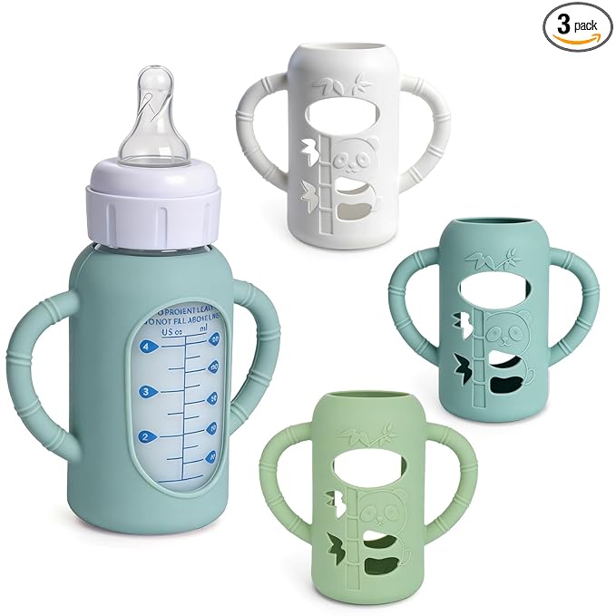 3 Pack Silicone Sleeves for Dr. Brown's Glass Bottles 4 OZ - Anti Breakage Baby Bottle Holder, Compatible with Dr. Brown's Glass Bottles for Babies with Handle(Not Compatible with Other Products)
