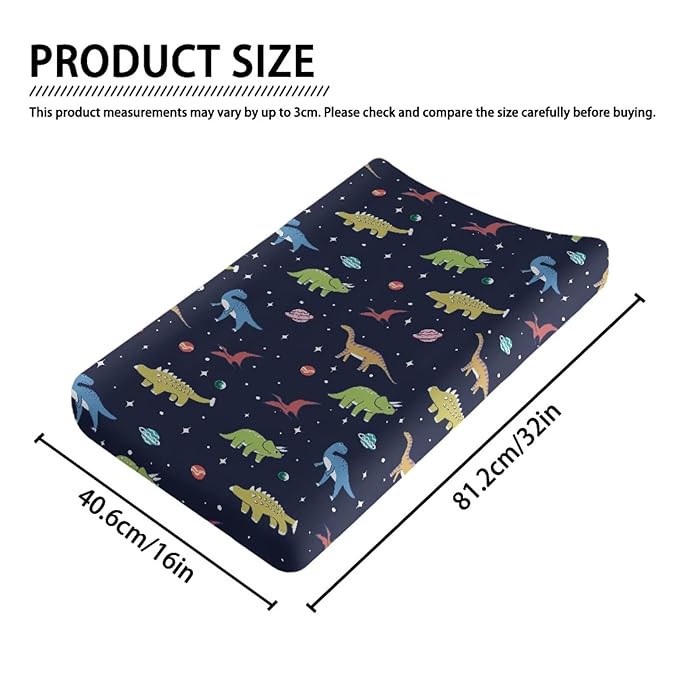 Dinosaur Changing Pad Cover Sheets Portable Changing Pad Covers Fit 32 x 16 Inch Baby Nursery Diaper Change Table Liners Mats for Boys, One Size