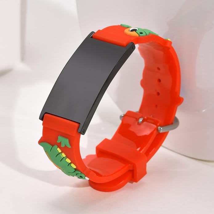 MEALGUET Assorted Color Personalized Stainless Steel Soft Silicone Child Safety ID Bracelets Adjustable Anti-Lost ID Wristbands for Kid Girls Boys Toddler