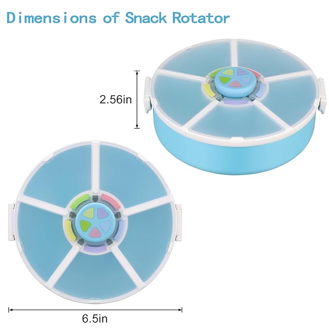 Pawtong Snack Rotator Container Reusable Snack Box with 5 Compartment Dispenser and Lid, Color Matching Opening Lid, BPA and PVC Free, for Home, School, Travel (2 Pack- Blue)