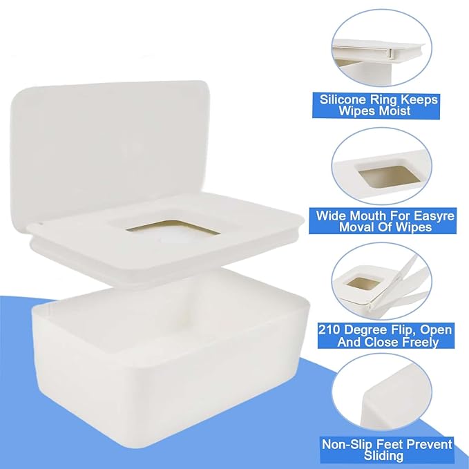 Abnaok Baby Wipes Dispenser, Wet Tissue Box with Sealing Design Lid, Wet Wipes Holder Portable, Non-Slip, Easy Open & Close, Wipe Container for Bathroom Home, Office, Cars