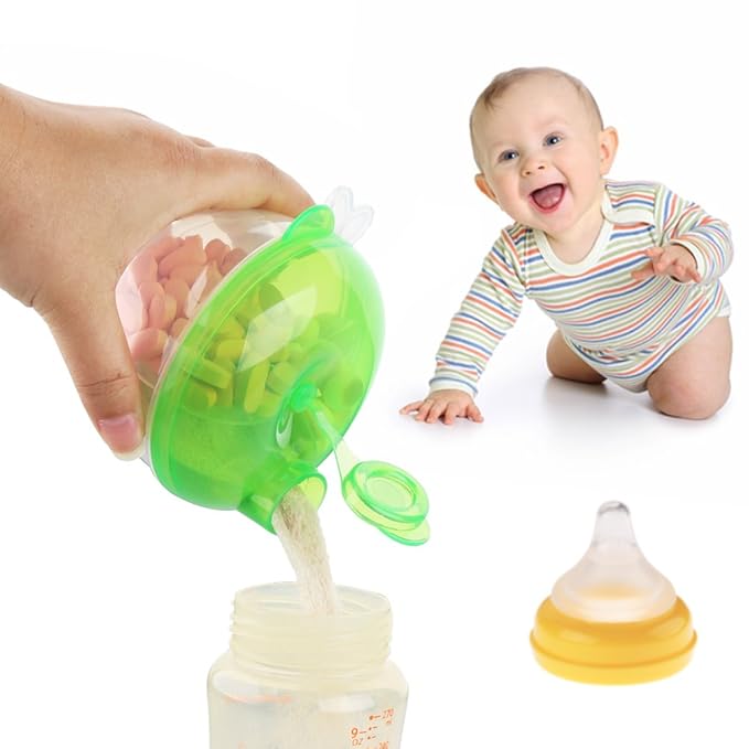 Accmor Baby Formula Dispenser for On-the-Go Feedings, Three-Compartment Non-Spill Formula Container to Go, Snack Milk Powder Dispenser for Traveling with Infant Toddler, Green, 2 Pack