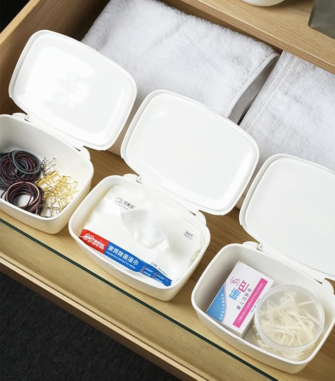 Moorfowl 3 Pack Baby Wipes Dispenser for Bathroom Flushable Wipes Holder White Plastic Organizer Versatile Containers for Small Items Storage Bins with Lids with Blank Labels