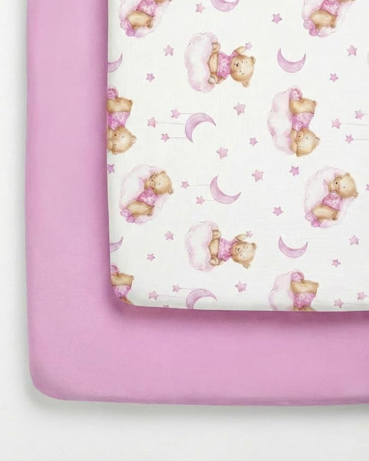 Pack and Play Sheets Fitted - 2 Pack Mini Crib Sheets for Pack N Play Mattress - Unisex Playard Microfiber Bedding for Boys & Girls - Soft, Breathable & Wrinkle Free - Oeko-Tex, 38 x 26in - Dream Bear