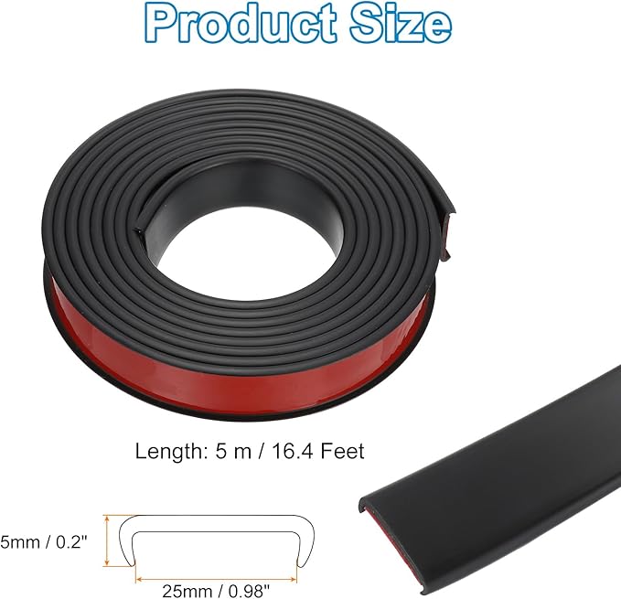 PATIKIL TPE U-Shape Edge Banding, 1 Inch x 16.4ft Self Adhesive Flexible Veneer Edging Trim Furniture Edge Protector for Shelf Cabinet Table Repair Restoration, Black