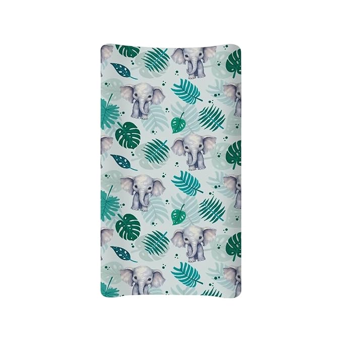 ZDCUSTOM Elephant Leaf Changing Pad Cover 1 Pack for Baby Boy & Girl Diaper Changing Pad Cover Cradle Mattress Sheets Soft Changing Mat Cover Fits 32"x16" Contoured Pad